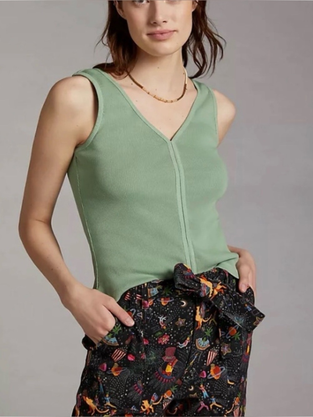 NWT Anthropologie Daily Practice Simone V-Neck Tank Top Moss Size S